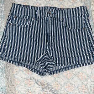 Next Level Apparel Navy & White Striped Denim Shorts